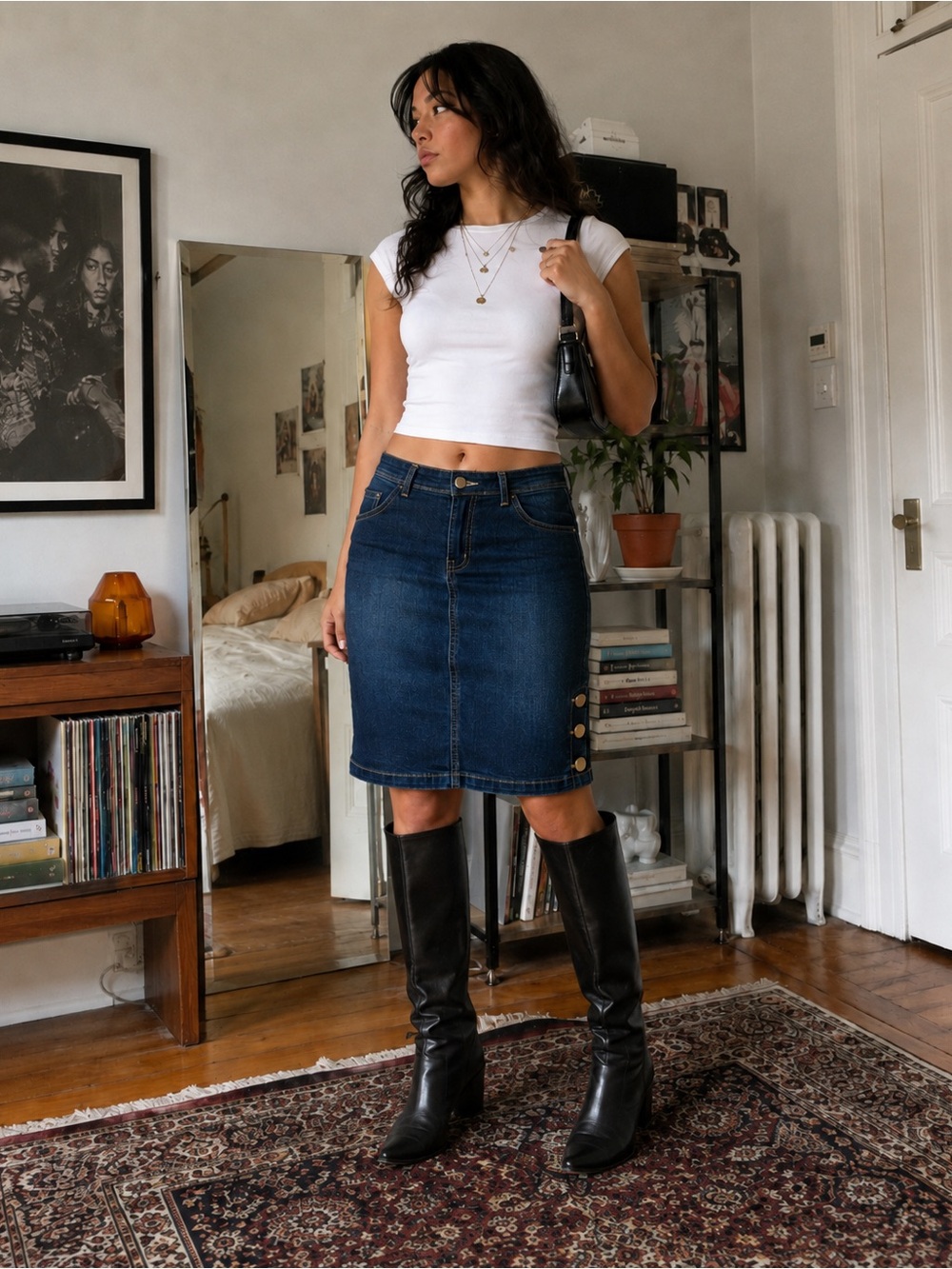 NWT Deja Bleu Denim Pencil Skirt Size 8 Dark Wash Side Button Y2K